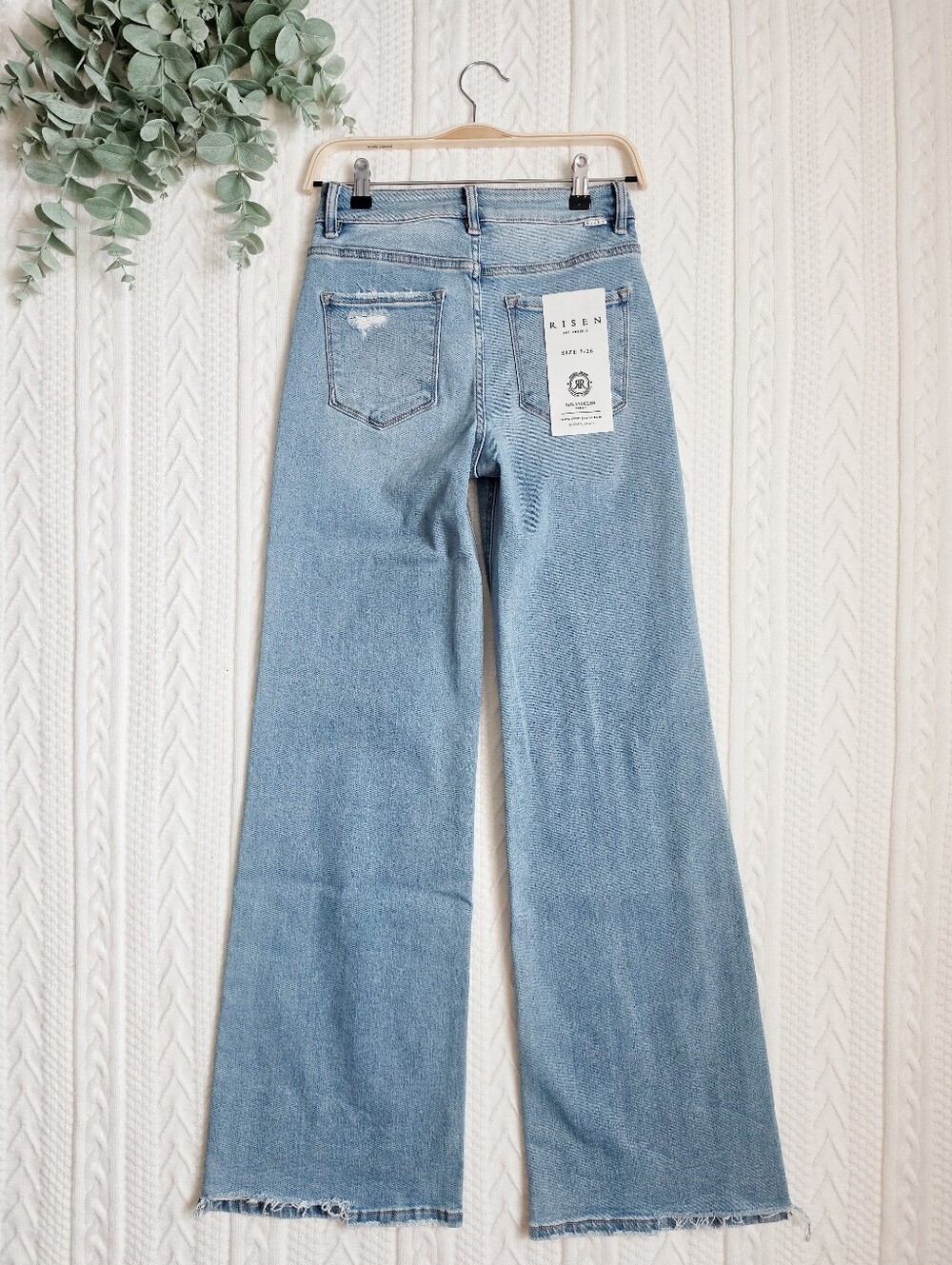 RISEN Women's Tummy Control Wide Leg Jeans Knee Distress Medium Wash HR 3/26 NEW - Picture 7 of 14